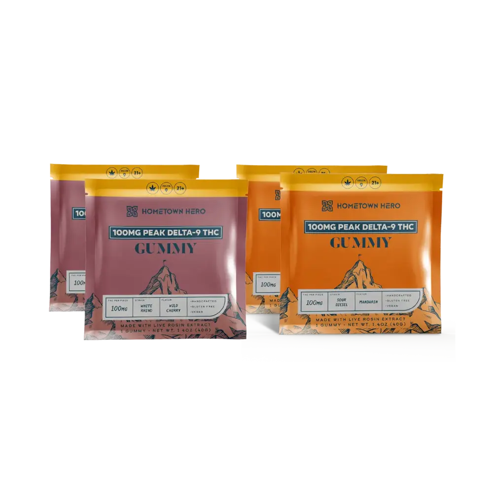 2 bags of Wild Cherry 100mg gummies and 2 bags of Mandarin 100mg Gummies