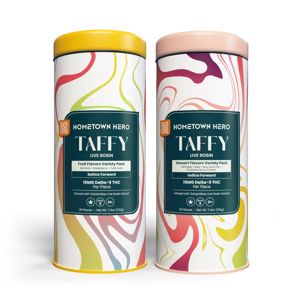 2 tins of indica and sativa thc taffies