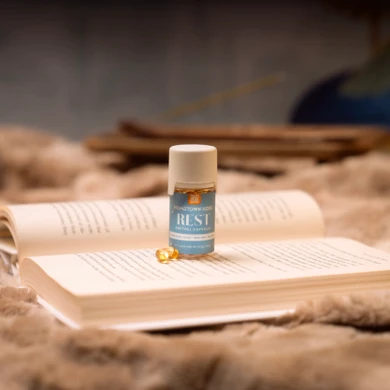 delta-8 capsules on a book