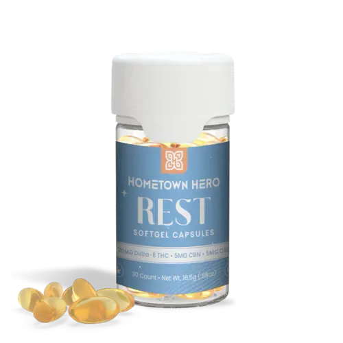 yellow softgel 25mg capsules in a bottle and loose