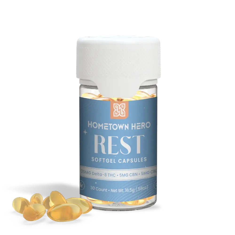 yellow softgel 25mg capsules in a bottle and loose