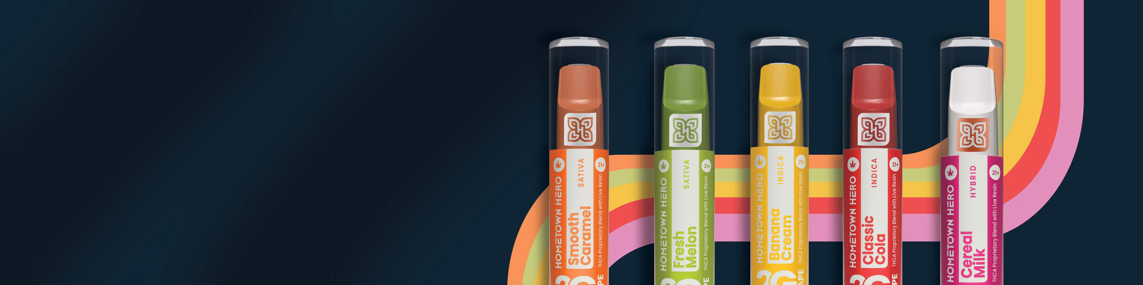 vape pens in assorted colors and flavors