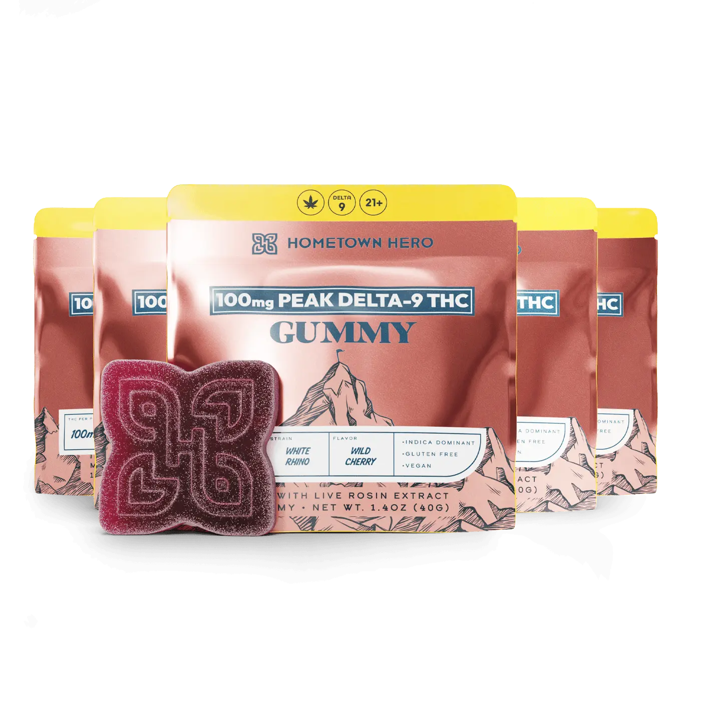 5 packs of 100mg Delta-9 Gummies Wild Cherry