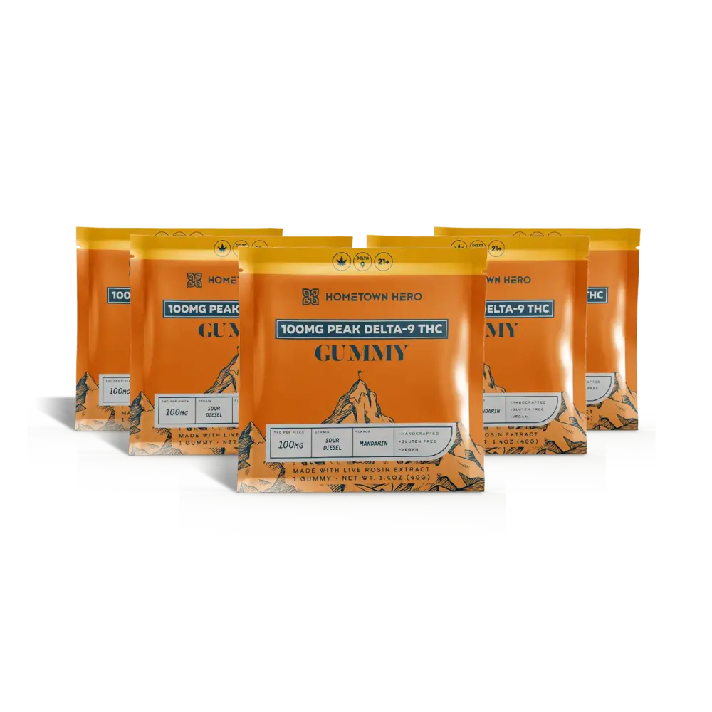 5 packs of 100mg Delta-9 Gummies Mandarin