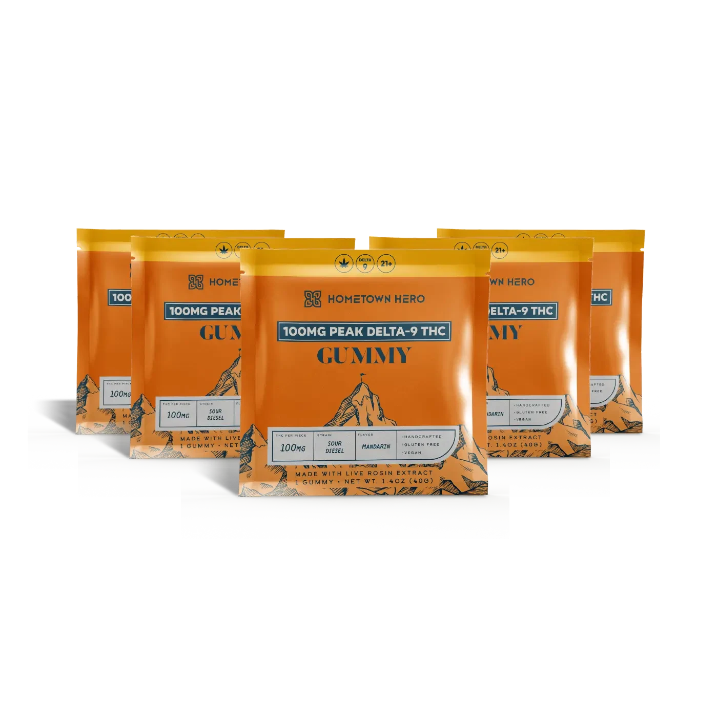 5 packs of 100mg Delta-9 Gummies Mandarin