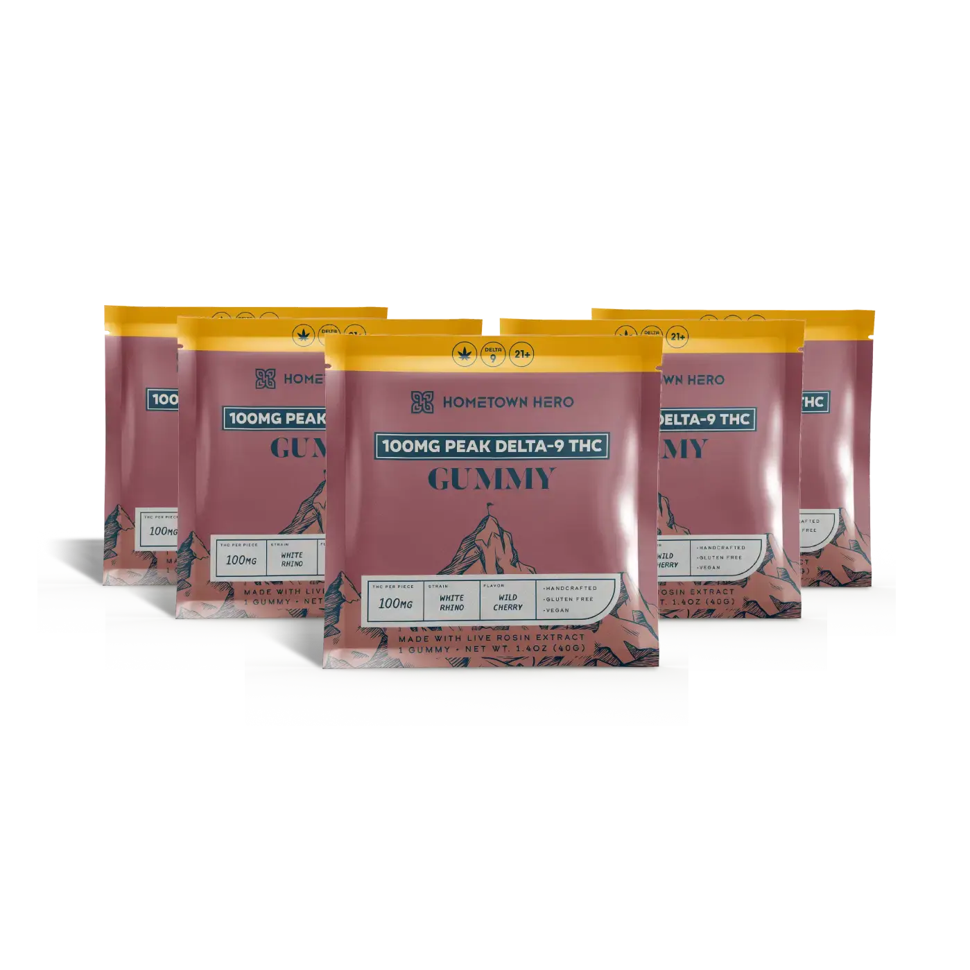 5 packs of 100mg Delta-9 Gummies Wild Cherry