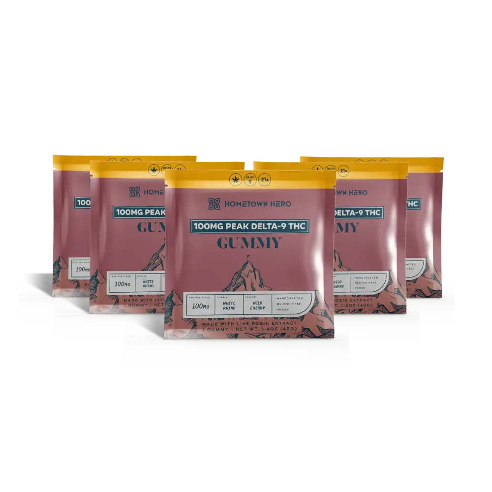 5 packs of 100mg Delta-9 Gummies Wild Cherry