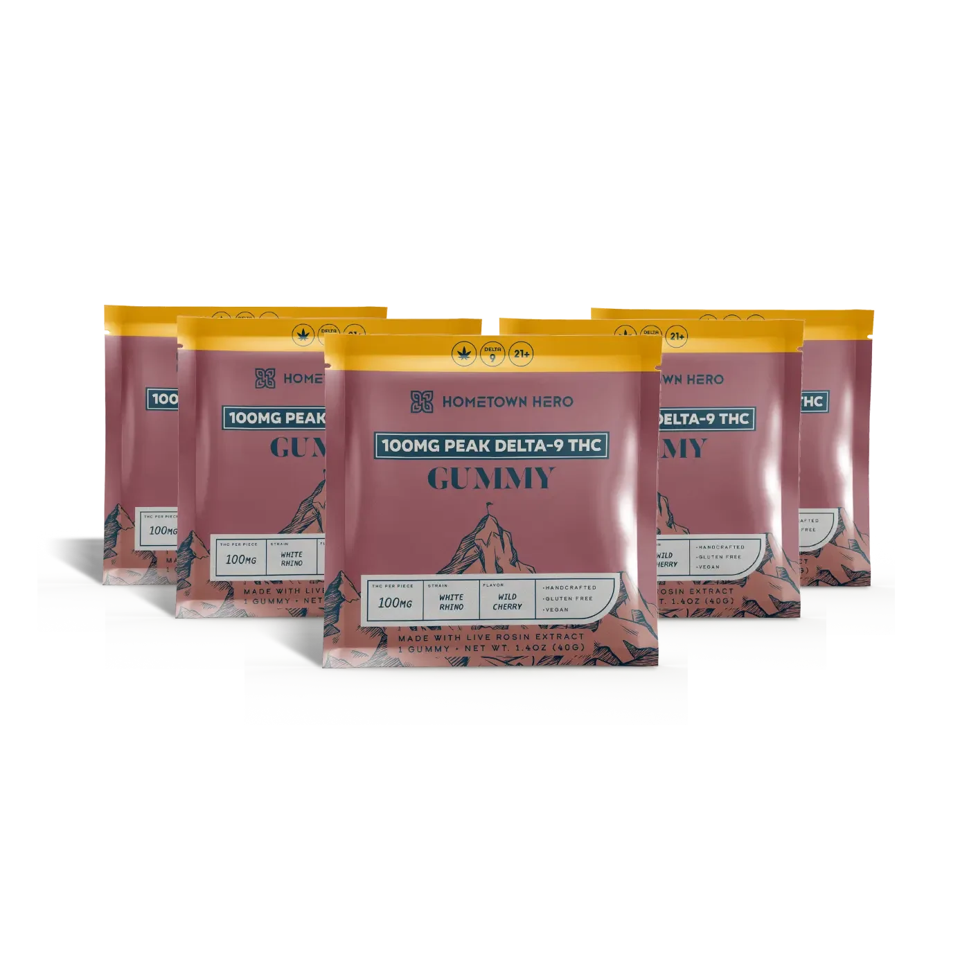 5 packs of 100mg Delta-9 Gummies Wild Cherry