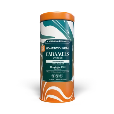 caramel apple edibles in tall tin