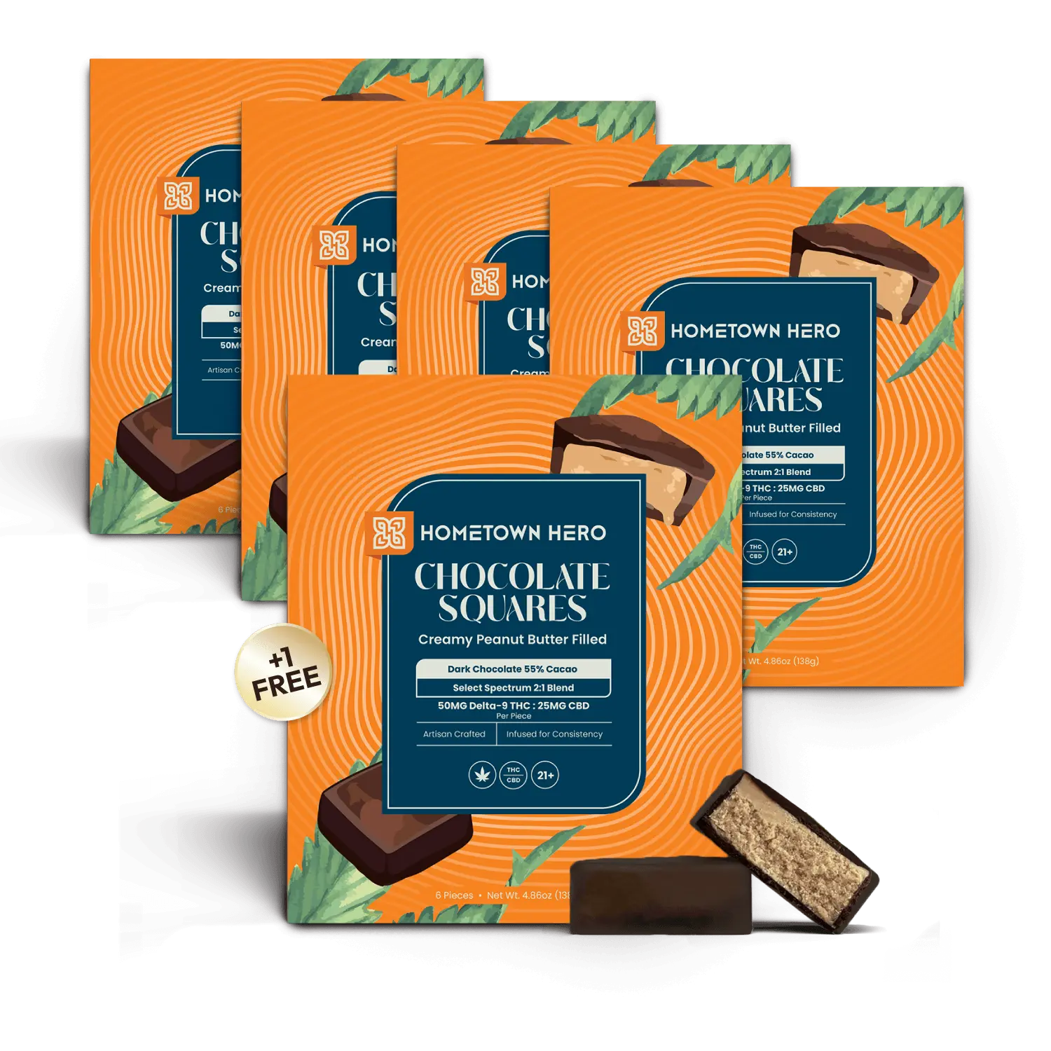 50mg - Dark Chocolate Peanut Butter Squares (Buy 4, Get 1 Free)