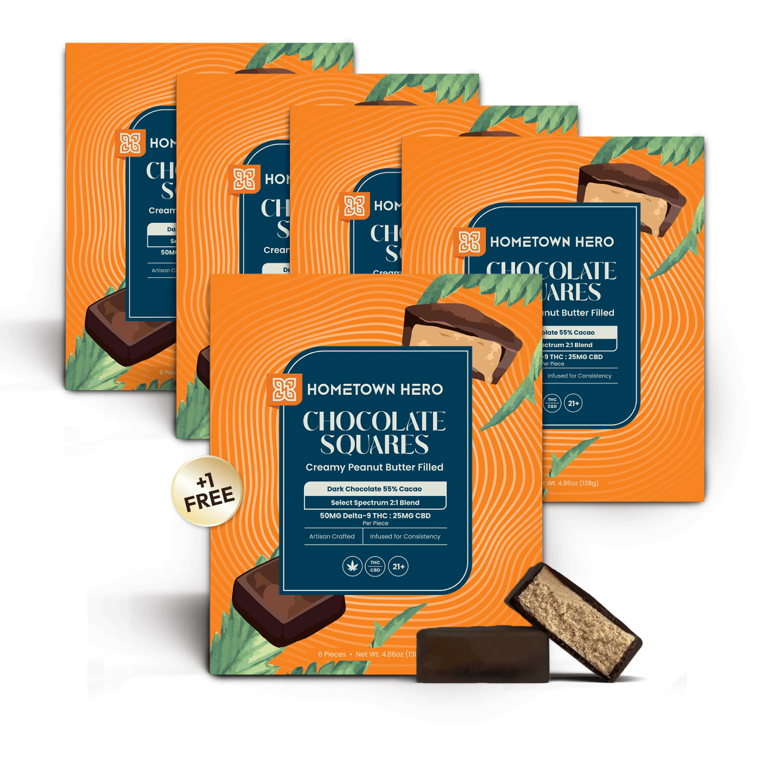 50mg - Dark Chocolate Peanut Butter Squares (Buy 4, Get 1 Free)