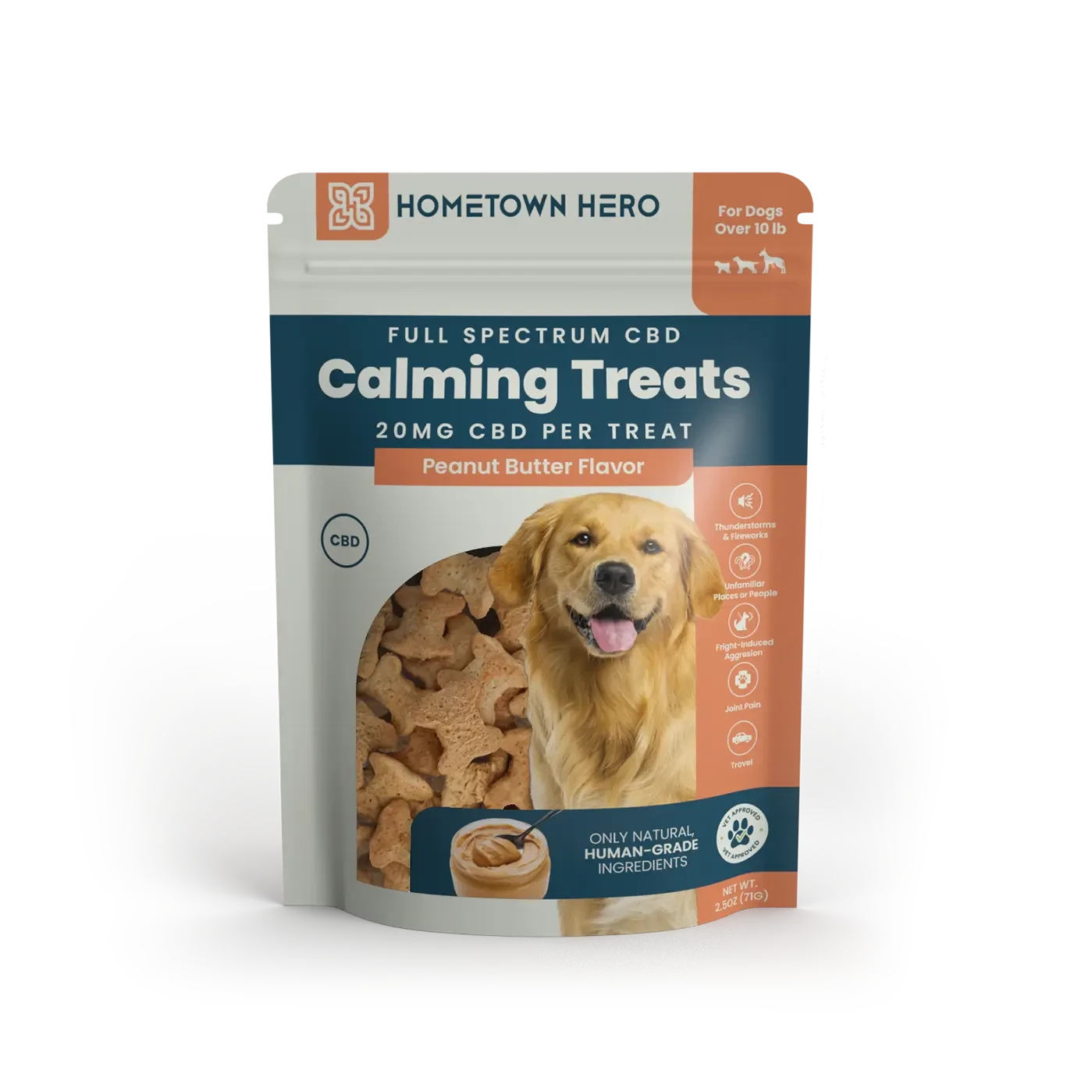 bag of full spectrum CBD dog treats in peanut butter flavor