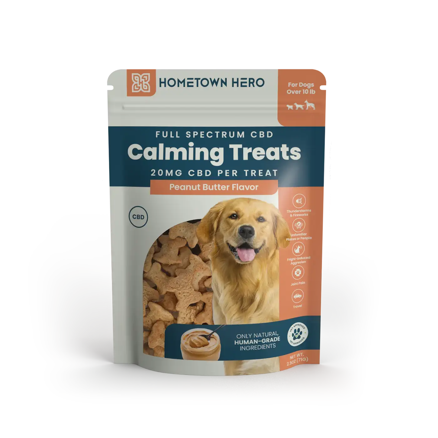 bag of full spectrum CBD dog treats in peanut butter flavor