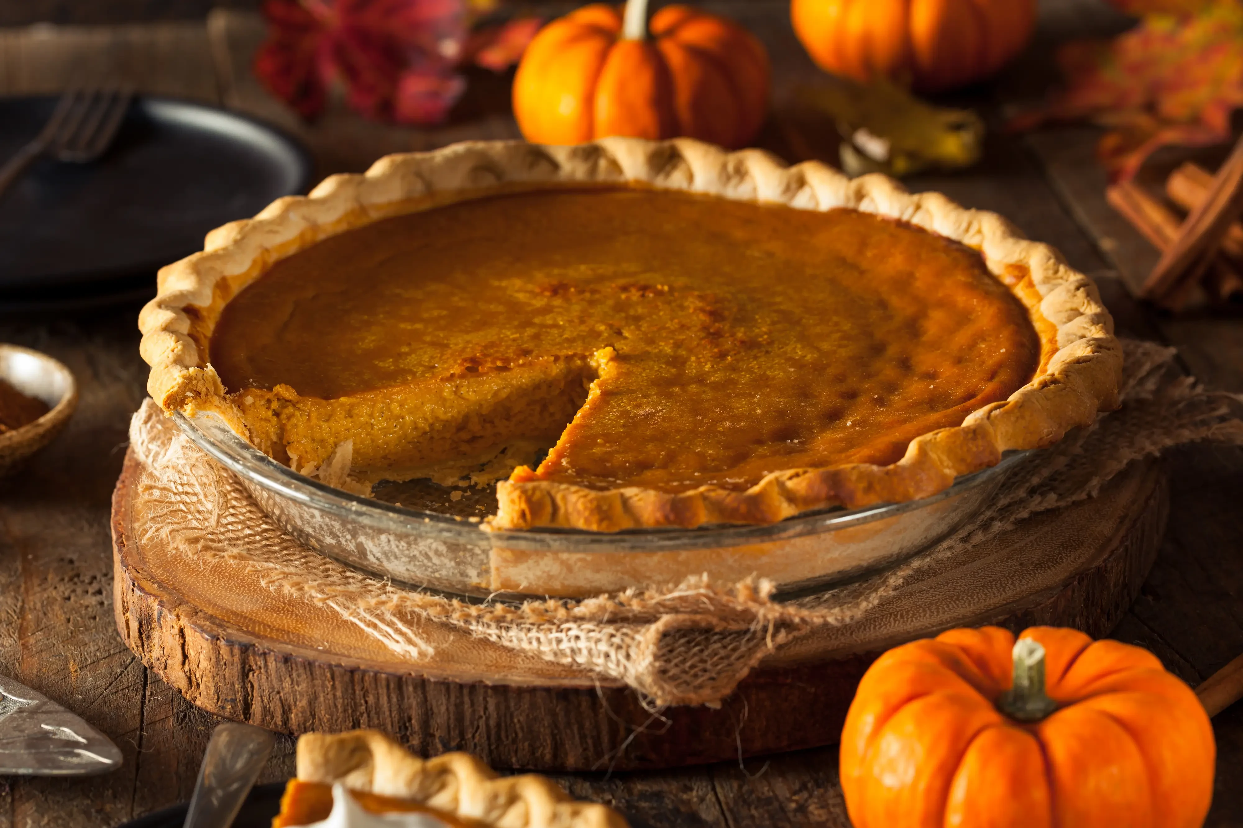 Pumpkin pie in a baking dish