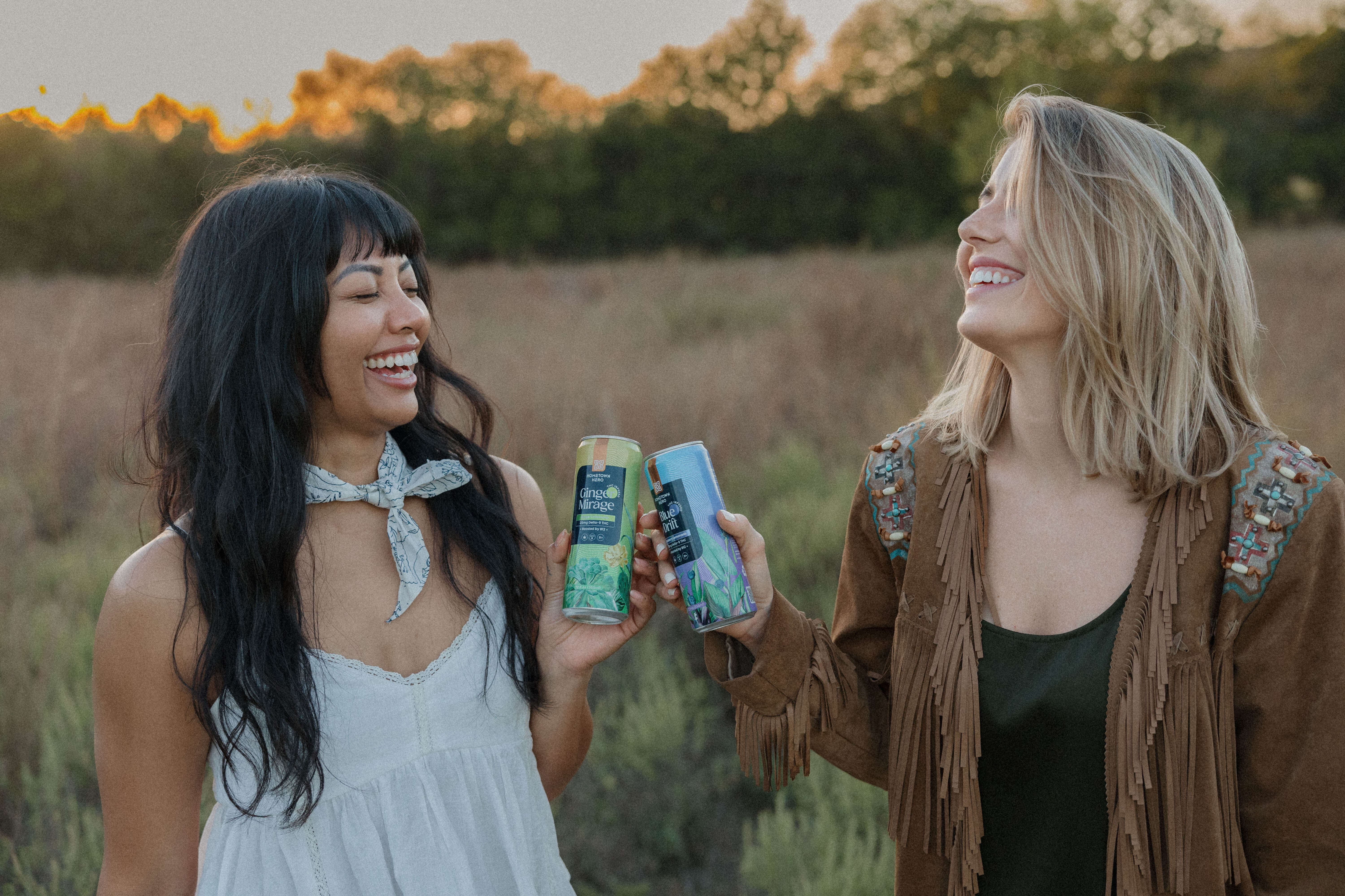 happy girls clinking alcohol free drinks