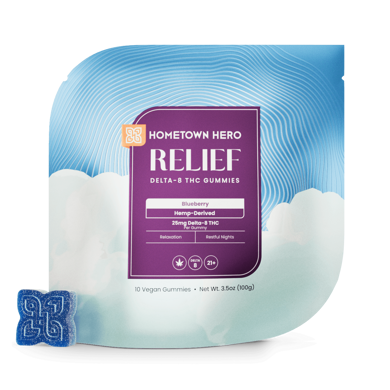 Blueberry-flavored 25mg Delta-8 gummy bag and gummy