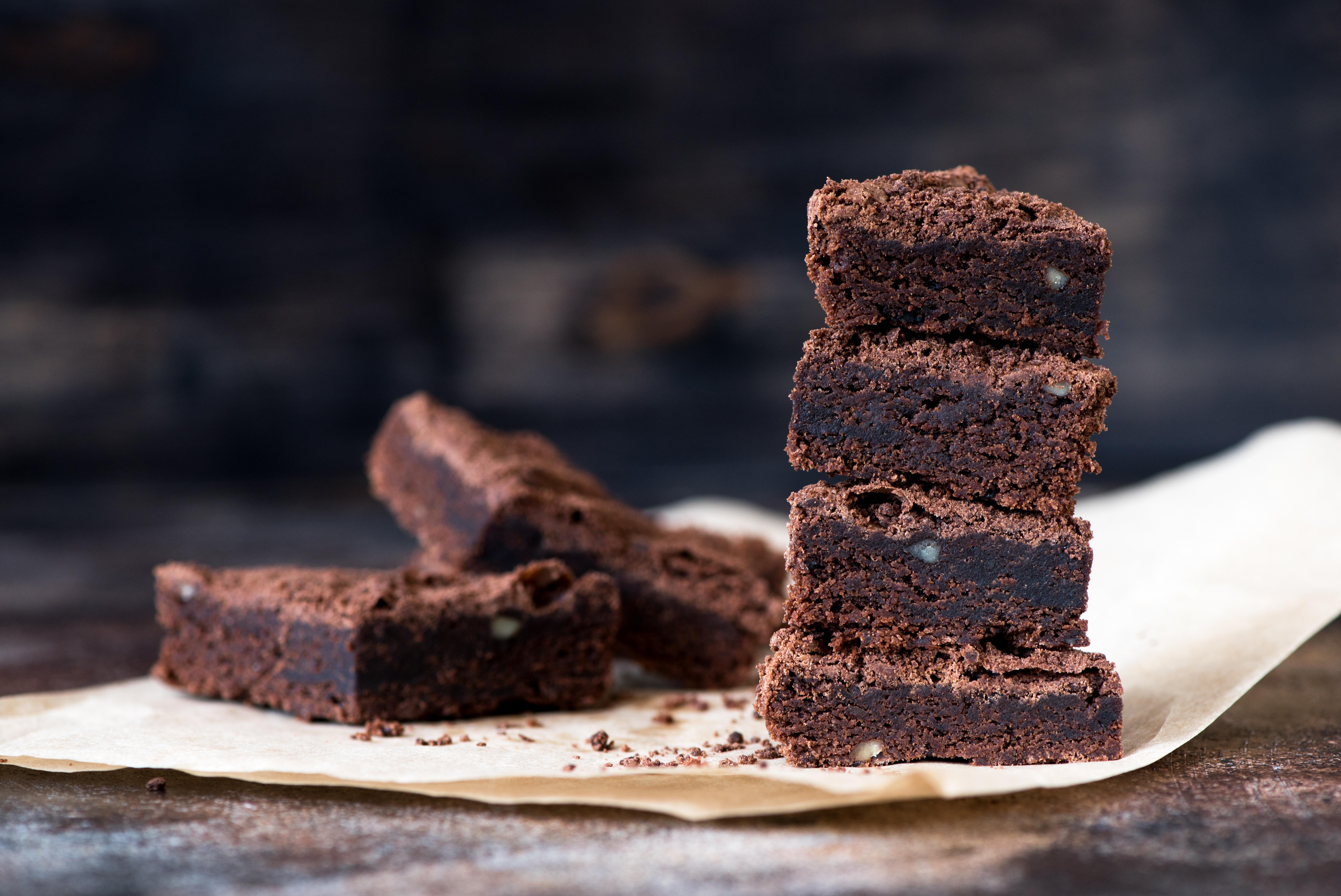 brownies stacked in the kitchen