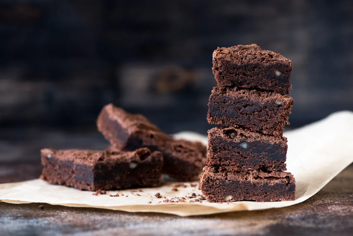 brownies stacked in the kitchen