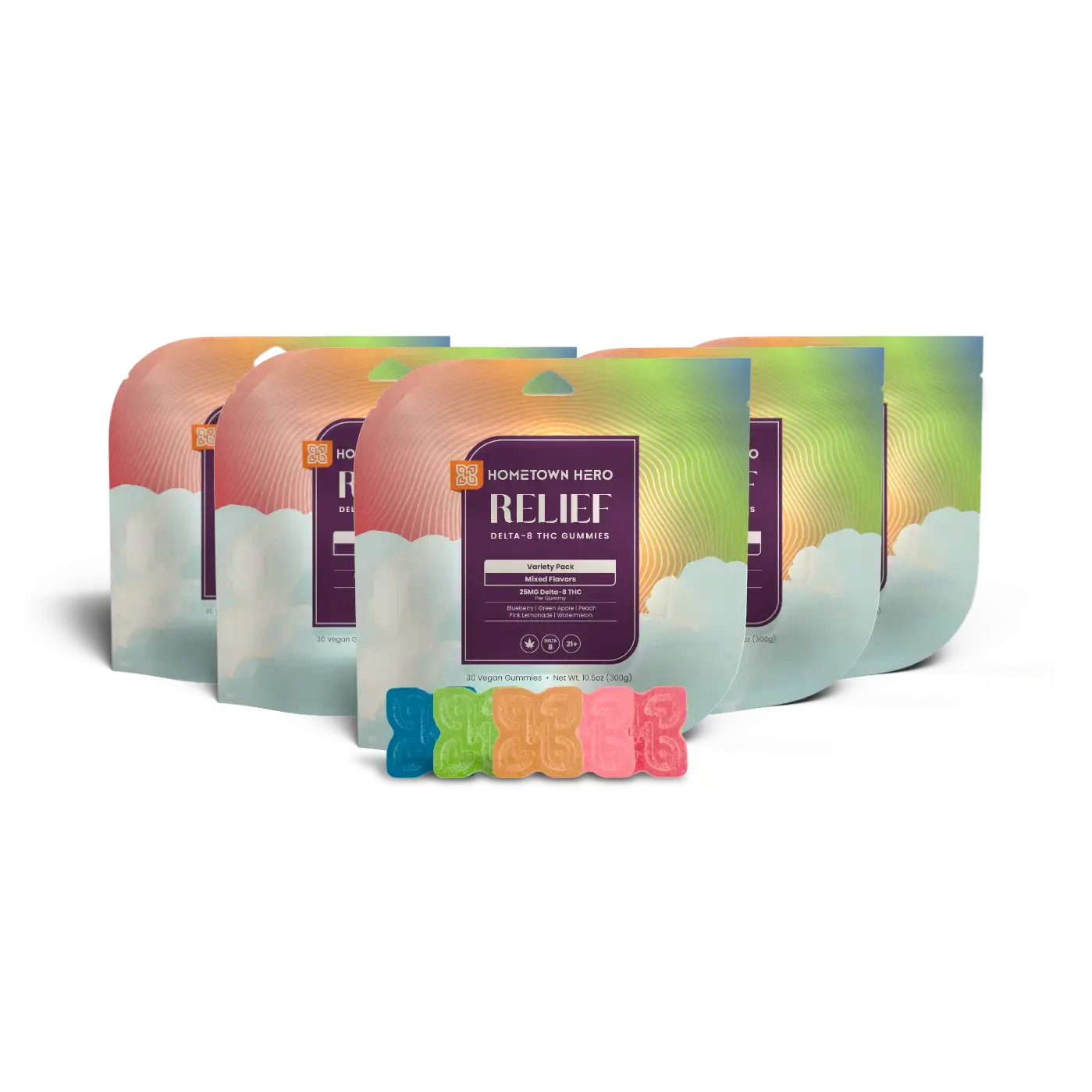 5 bags of fruit-flavored Delta-8 Gummies