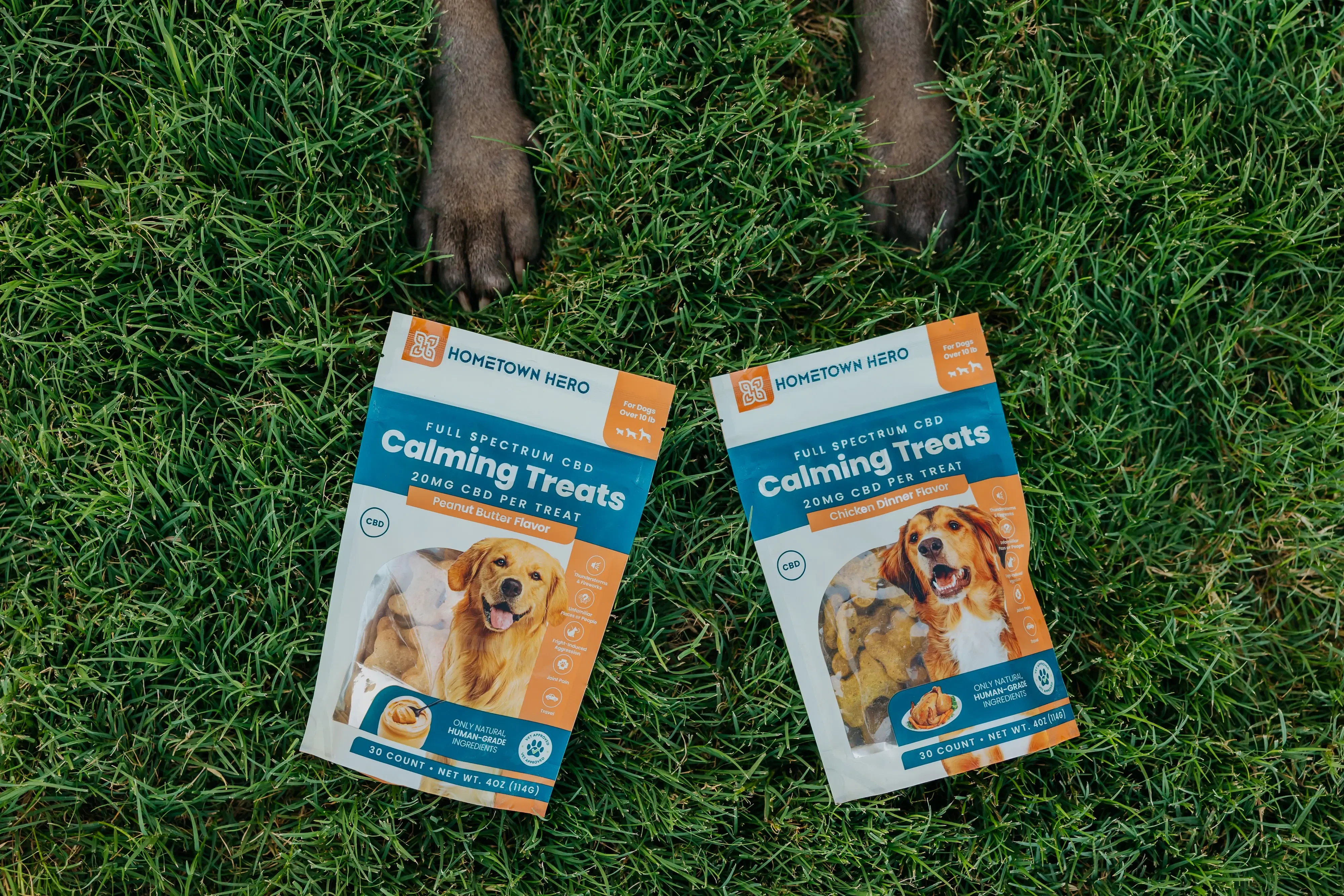 two bags of CBD dog treats side by side