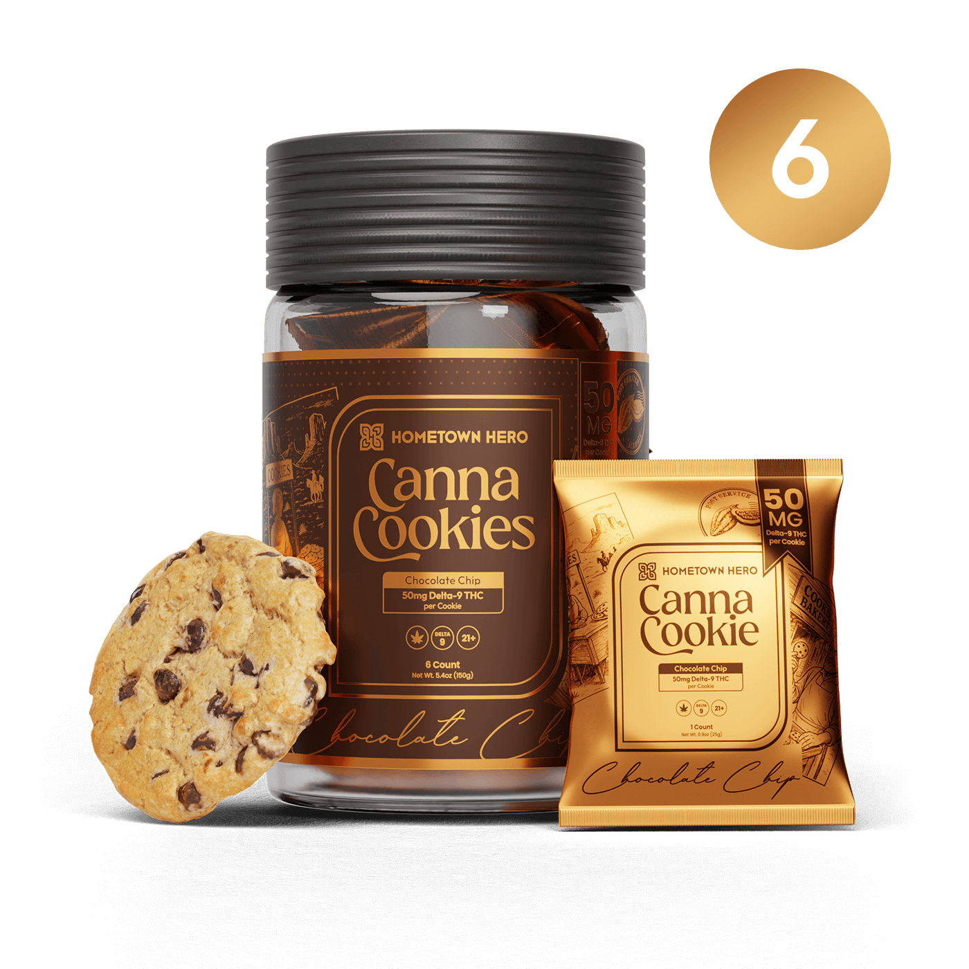 6 cookies in a jar and a pouch