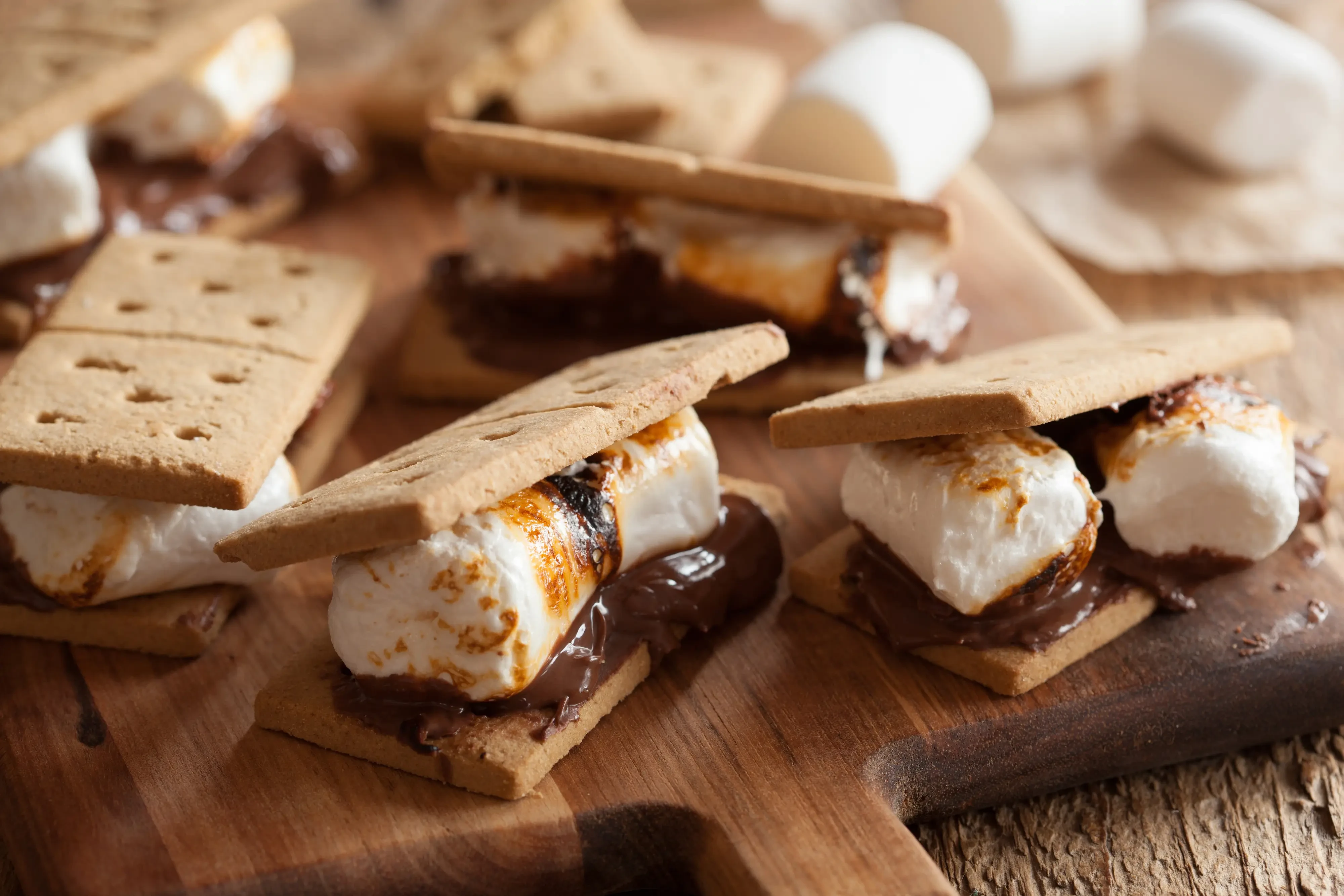 half s'mores assorted on a cutting board