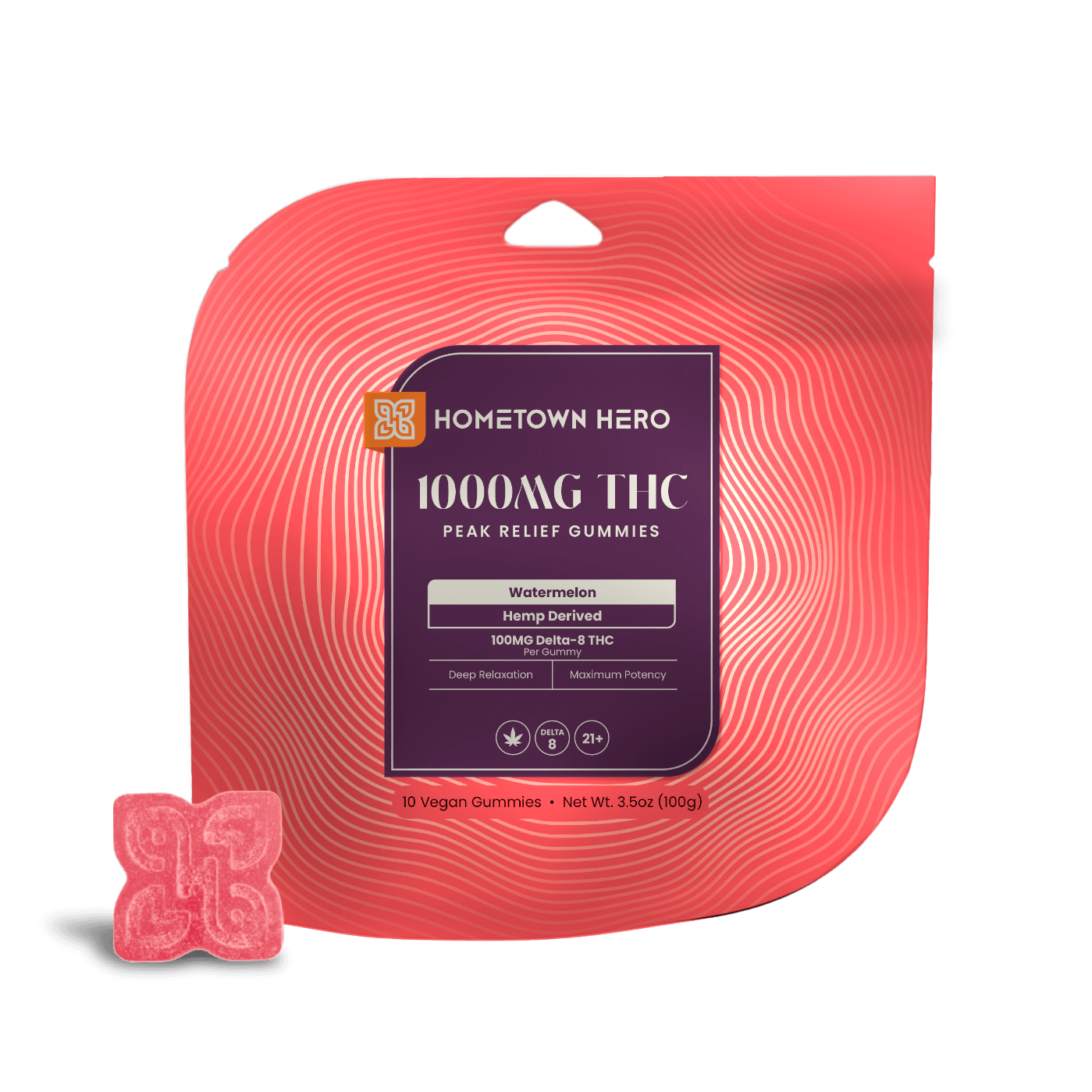 delta 8 gummy bag and red gummy in front