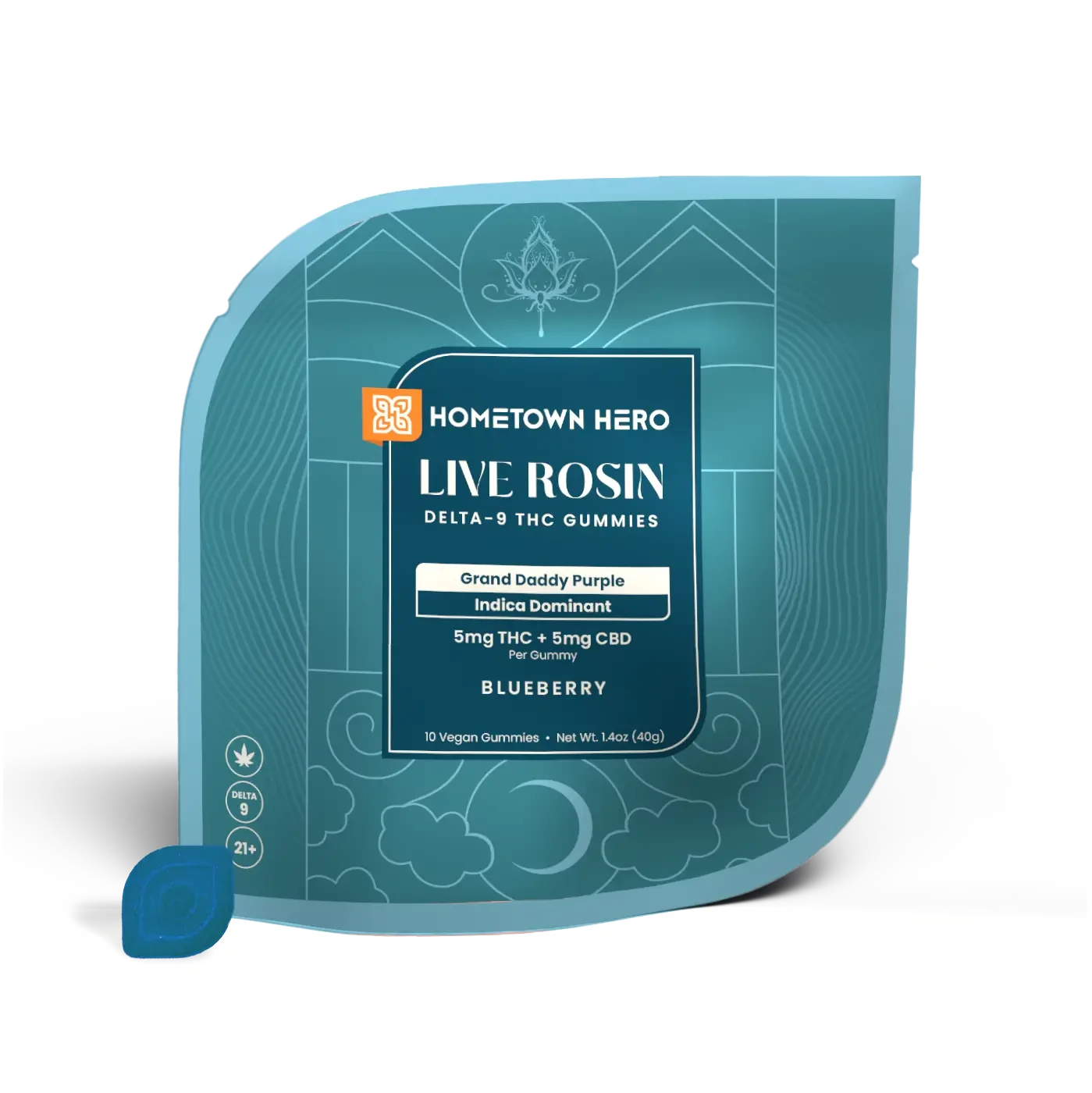 Pack of Blueberry Grand Daddy Purple Indica Live Rosin Gummies with CBD