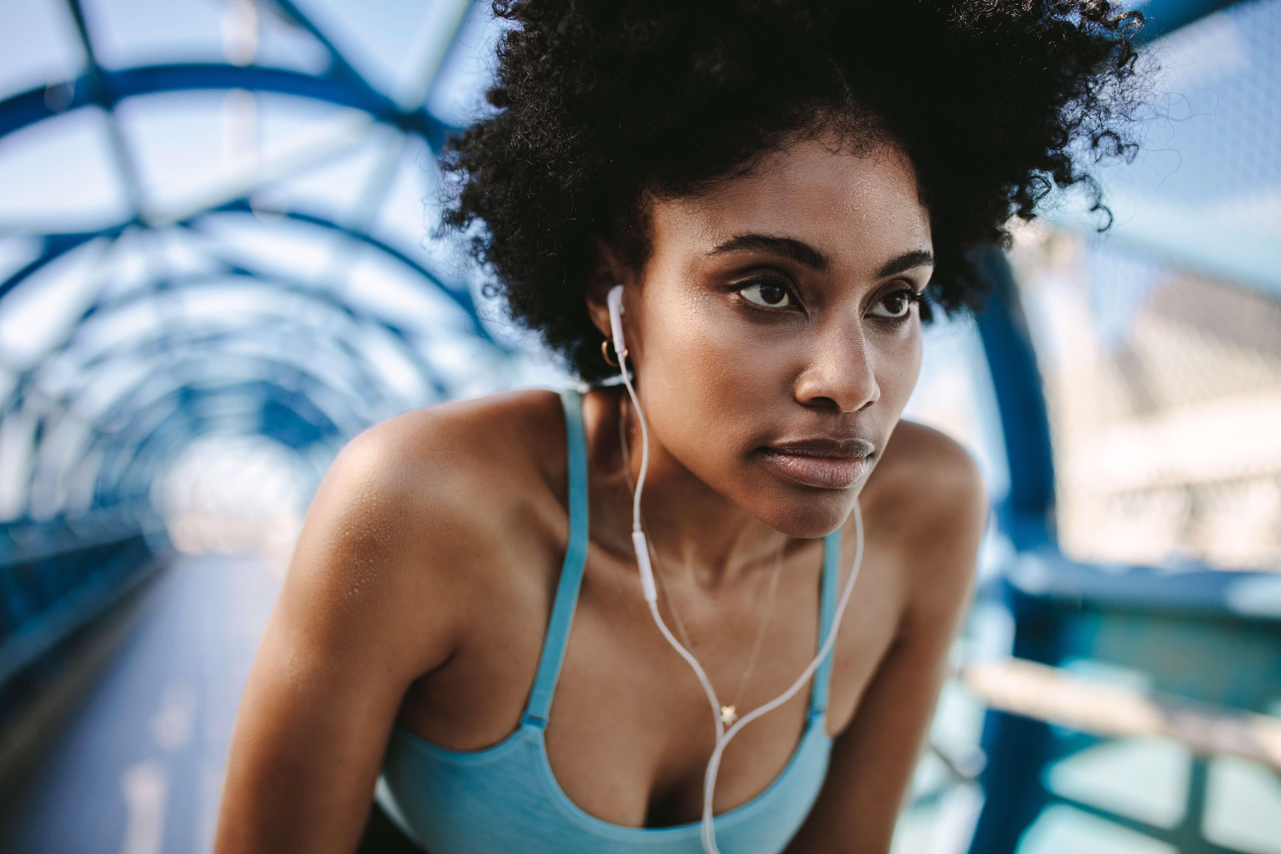 young woman focused on exercise