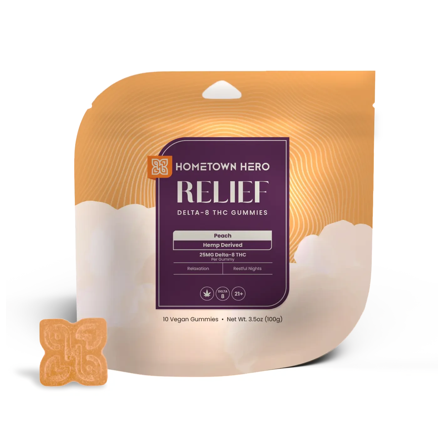 Peach Delta-8 THC Gummies 25mg Bag