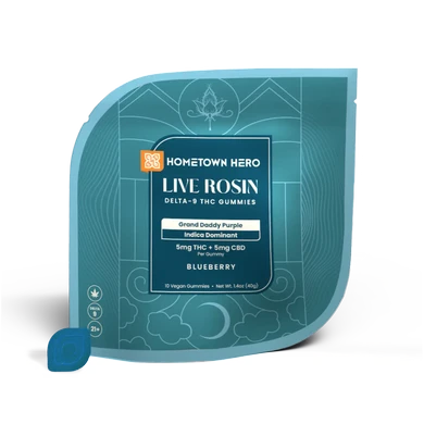 Pack of Blueberry Grand Daddy Purple Indica Live Rosin Gummies with CBD