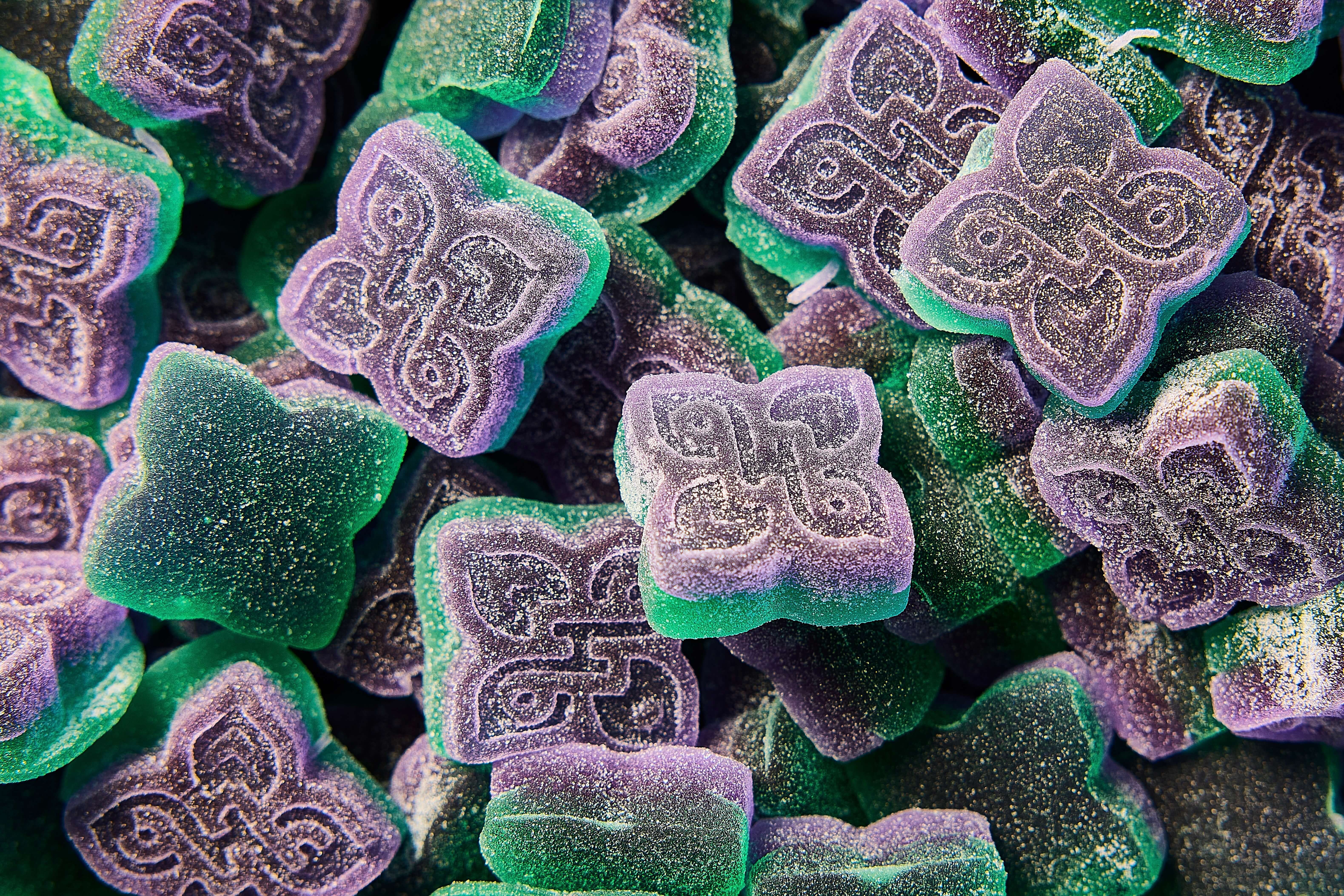 dual-toned gummies in a pile
