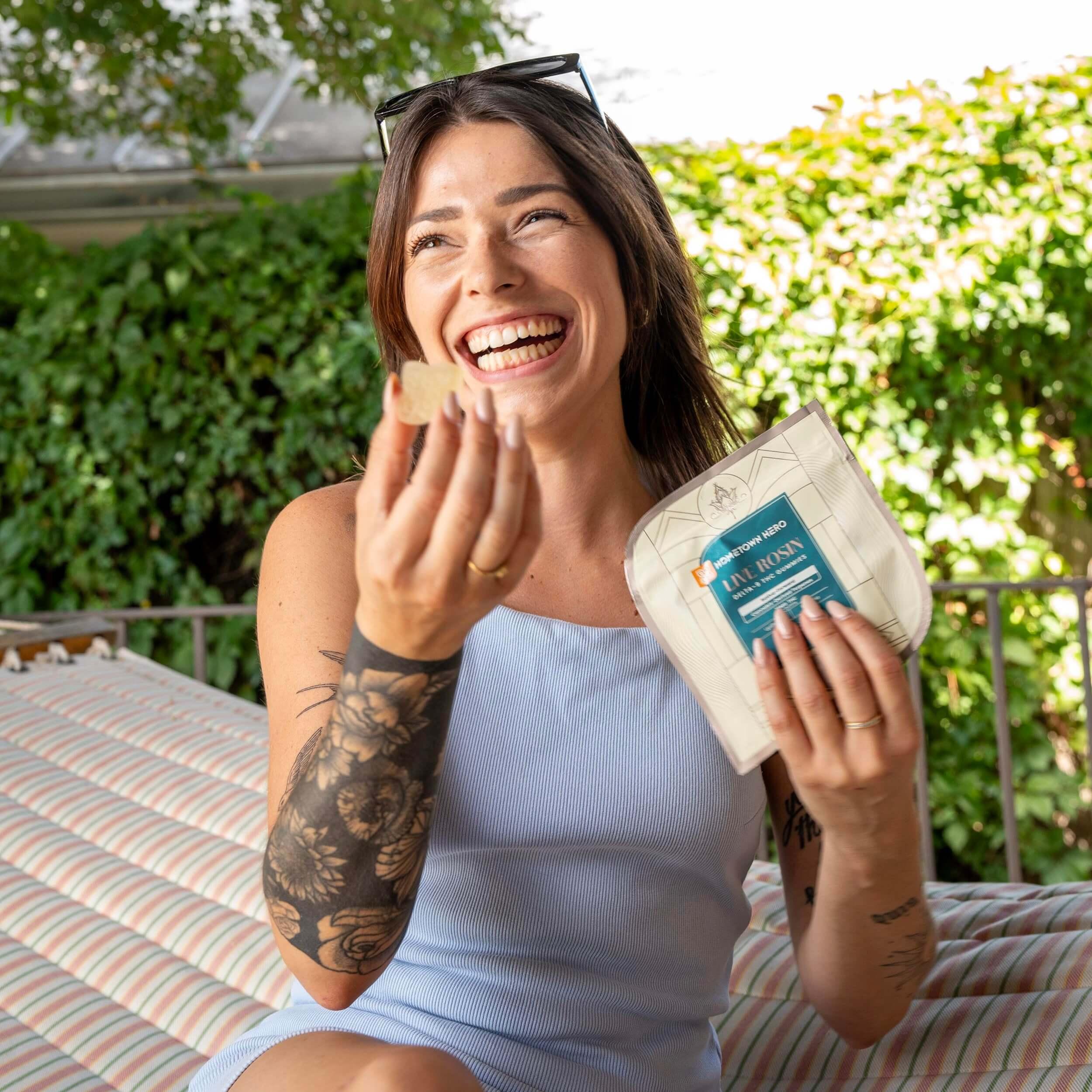 happy woman with gummy