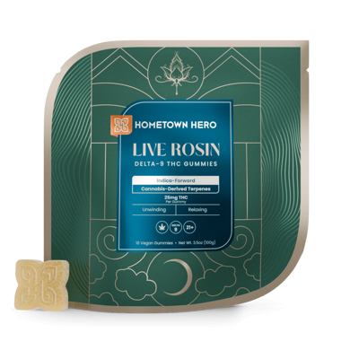 Indica Live Rosin Gummies packaging with gummy