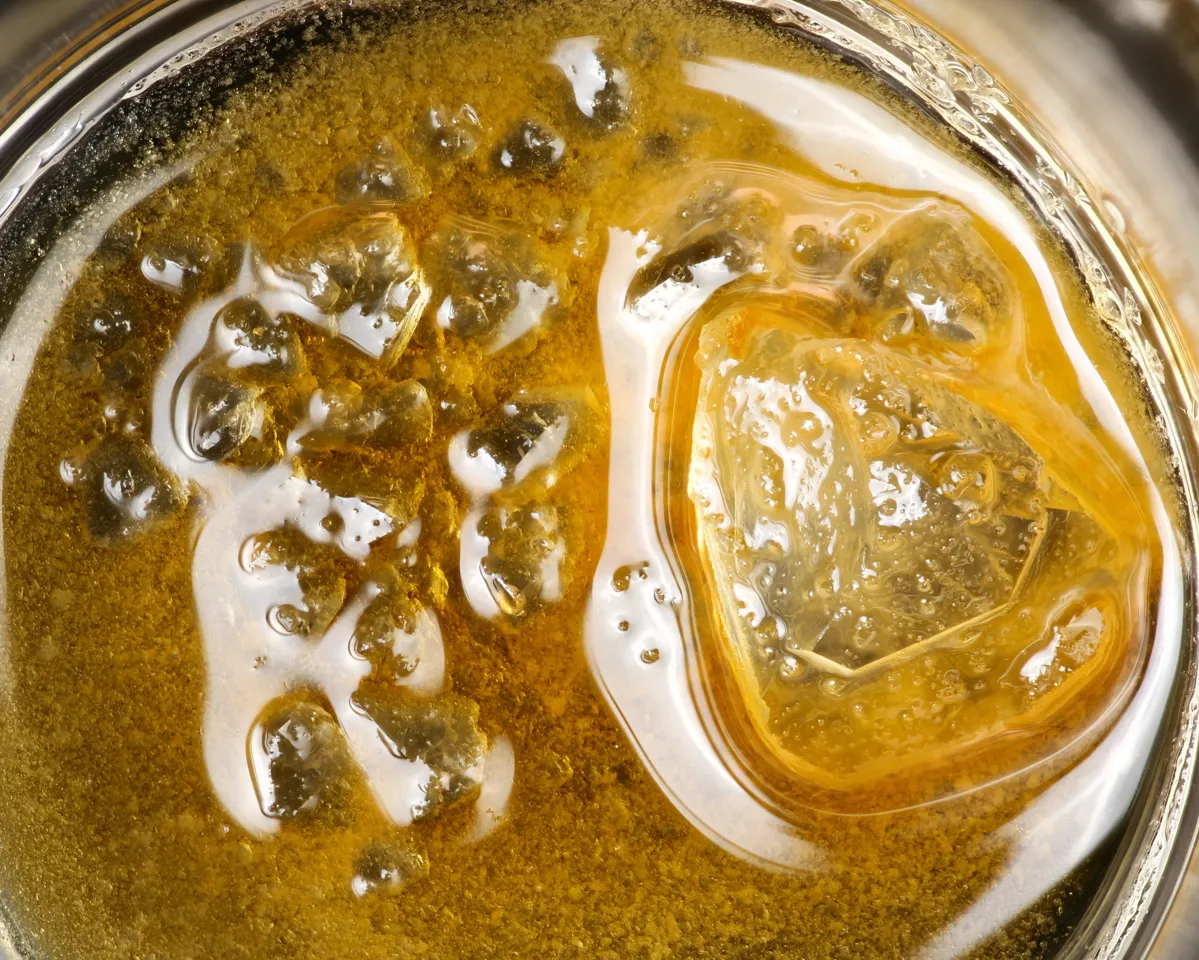 Yellowish Cannabis Concentrate Diamonds and Sauce - Dogwalker Live Resin