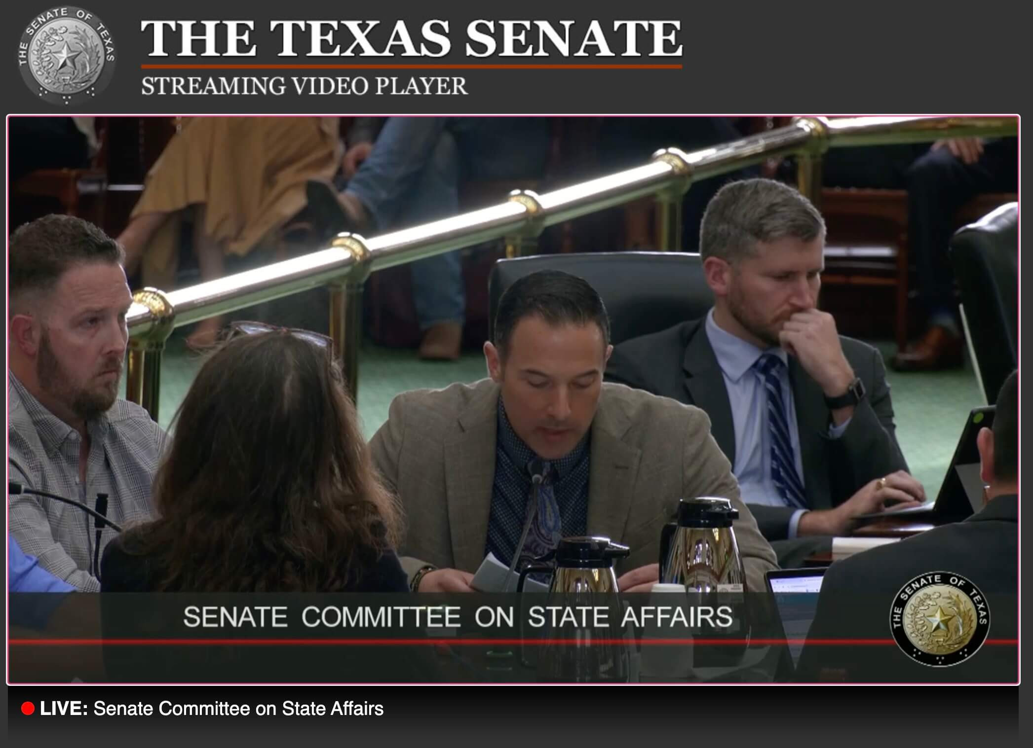Lukas testifying at the public hearing of SB3