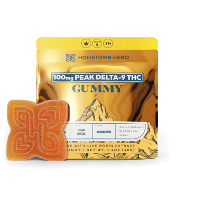 Mandarin Sour Diesel - Peak Delta-9 Gummy and packaging