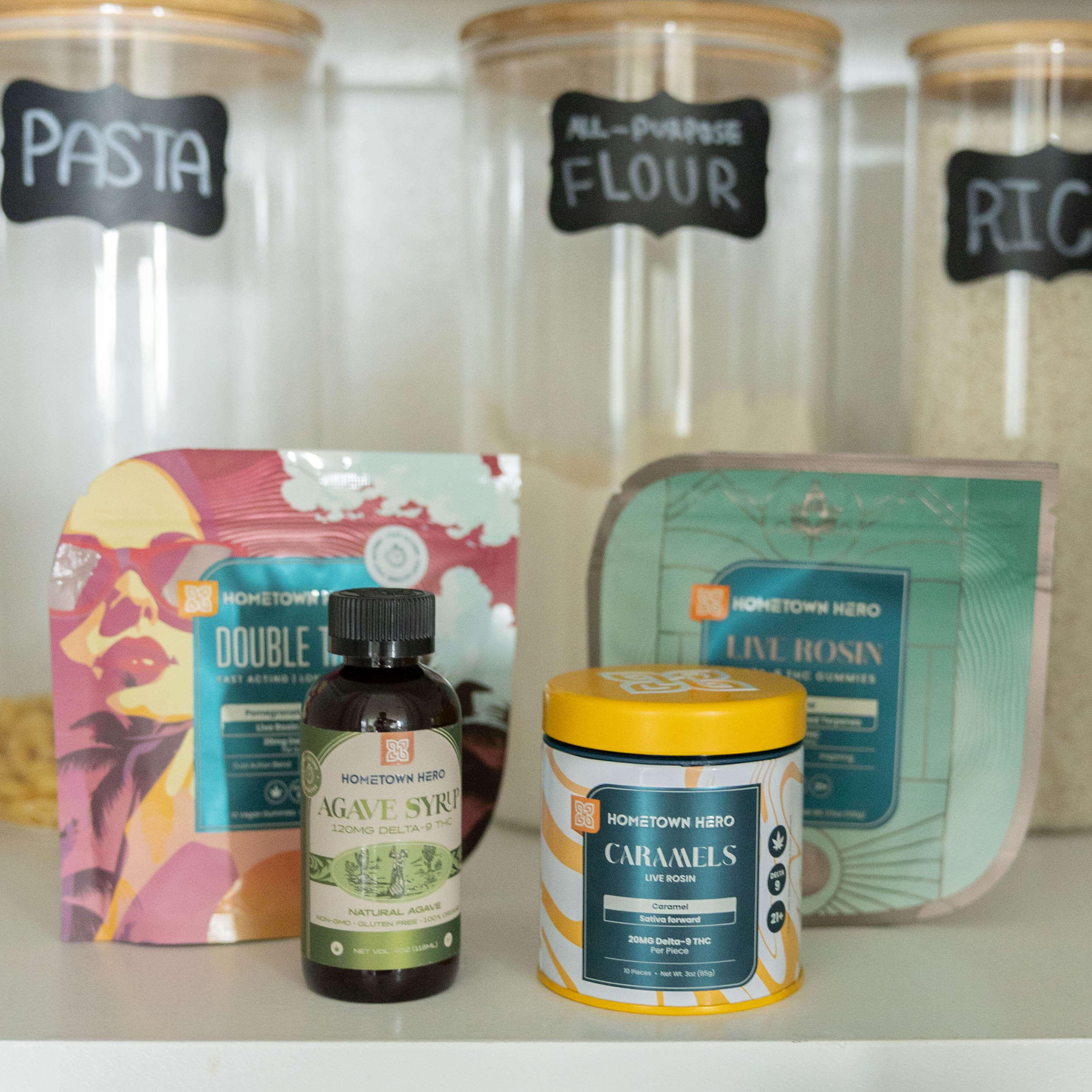 assorted thc products on a counter