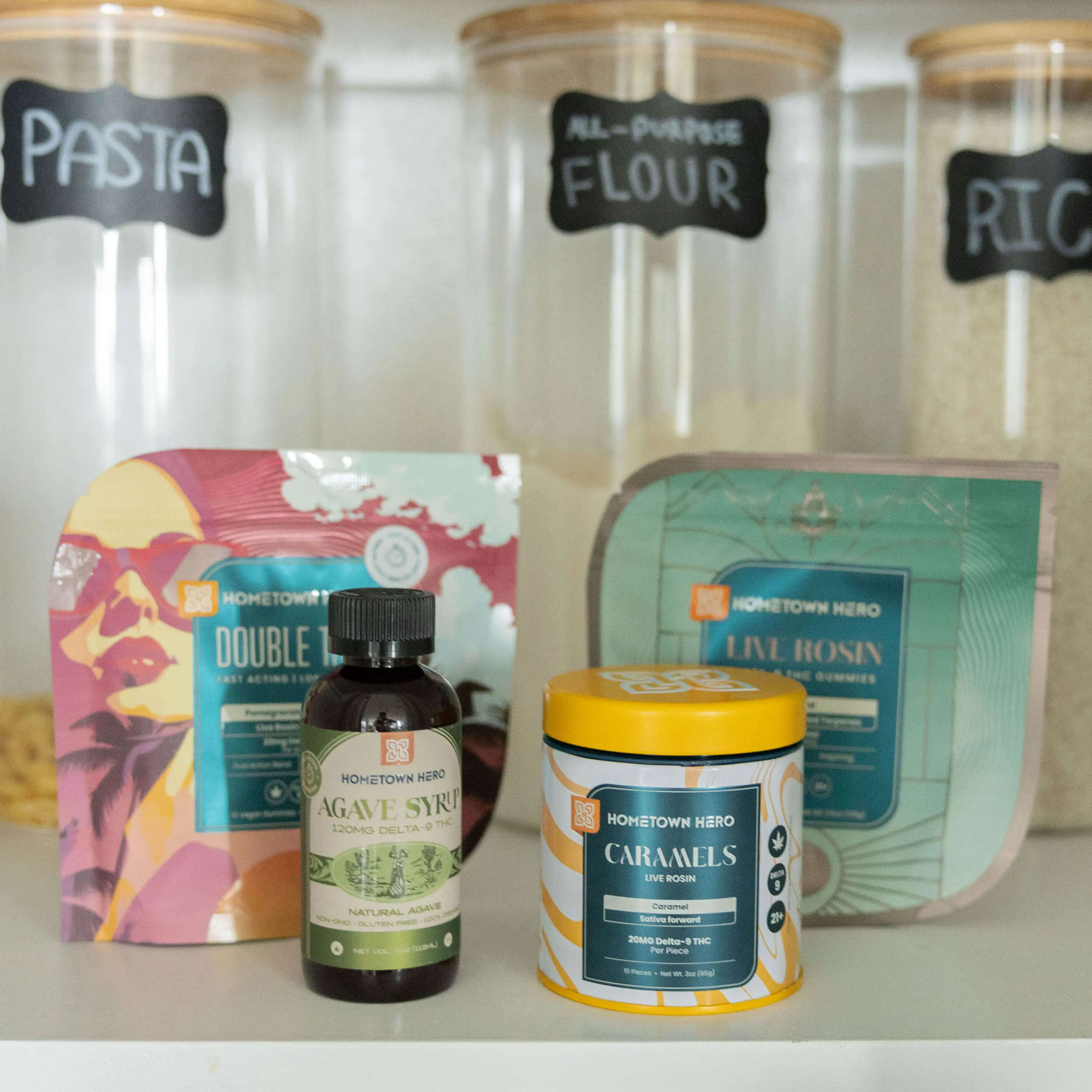 assorted thc products on a counter