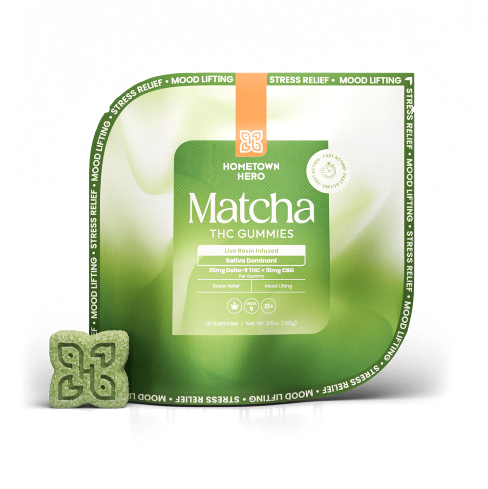bag of matcha gummies and single gummy
