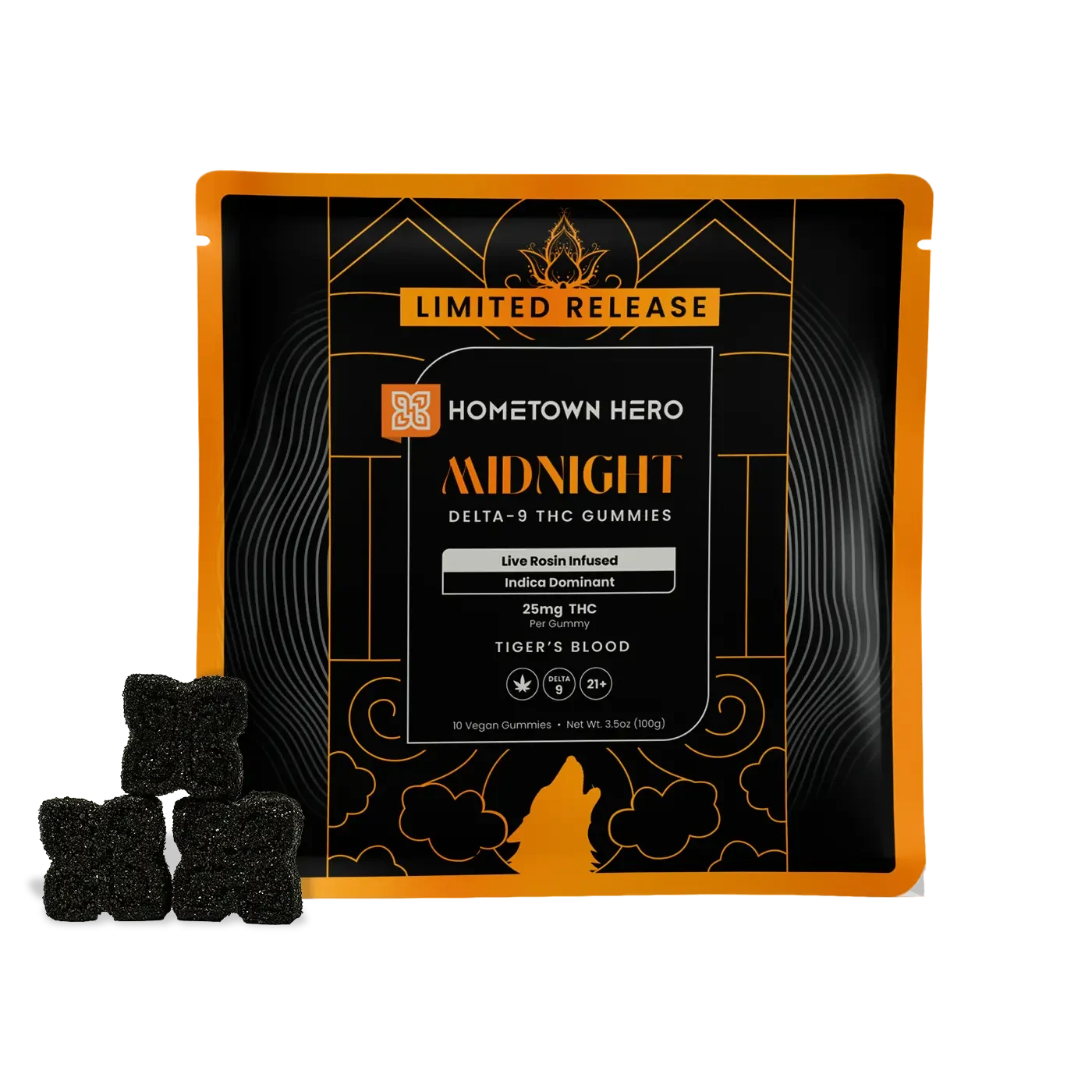 black delta-9 edibles next to a halloween themed bag
