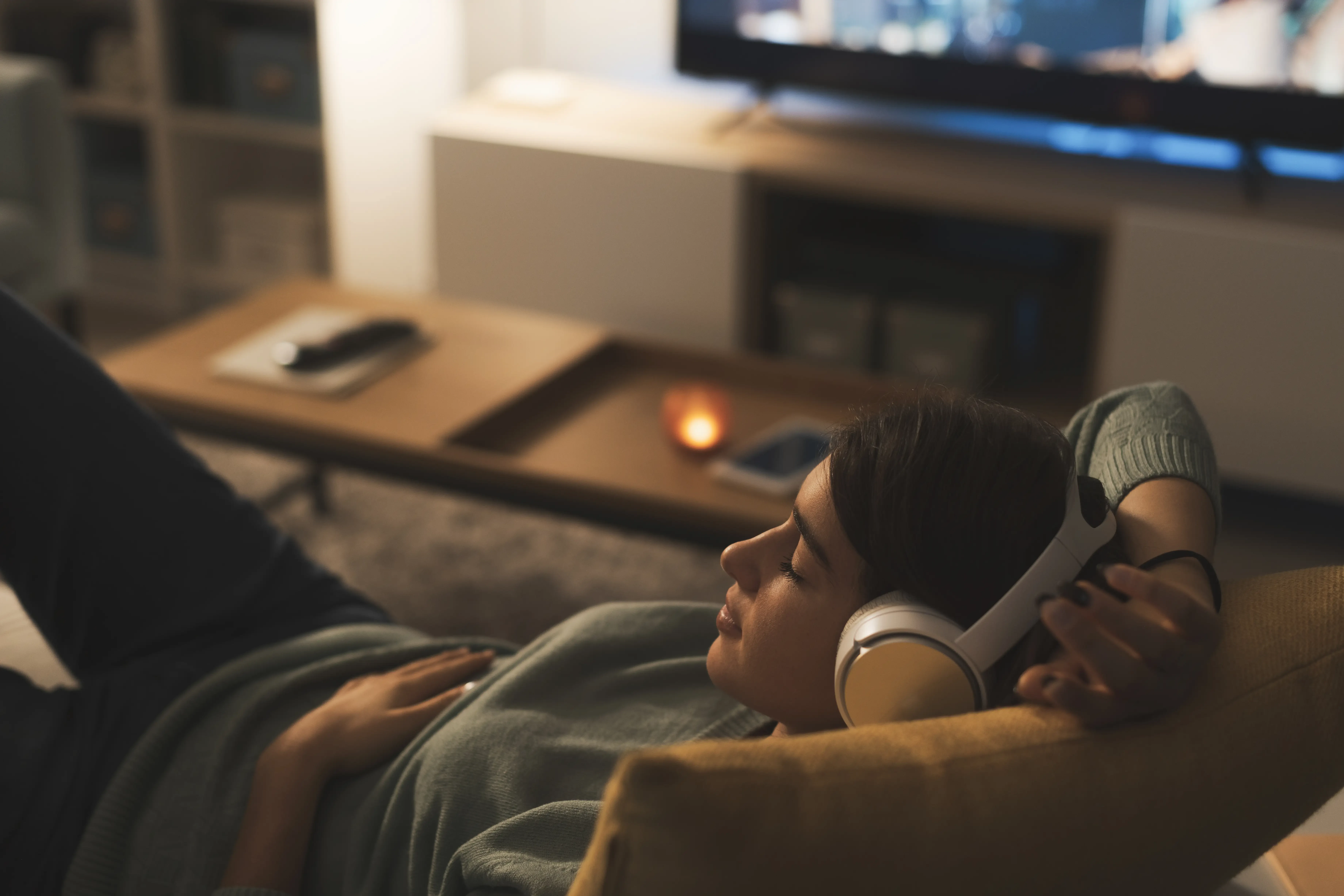 woman asleep on couch