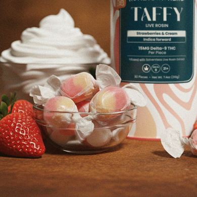 strawberry taffies in a bowl