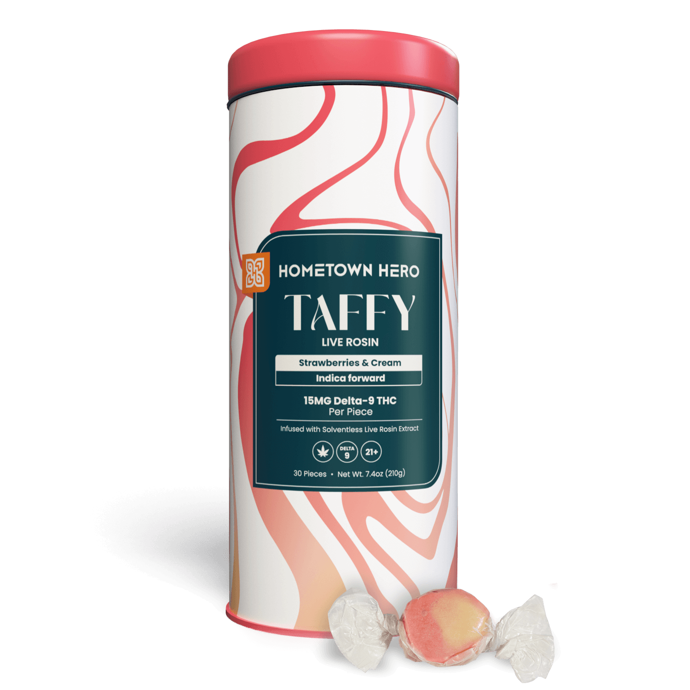 strawberries and cream taffy and tin