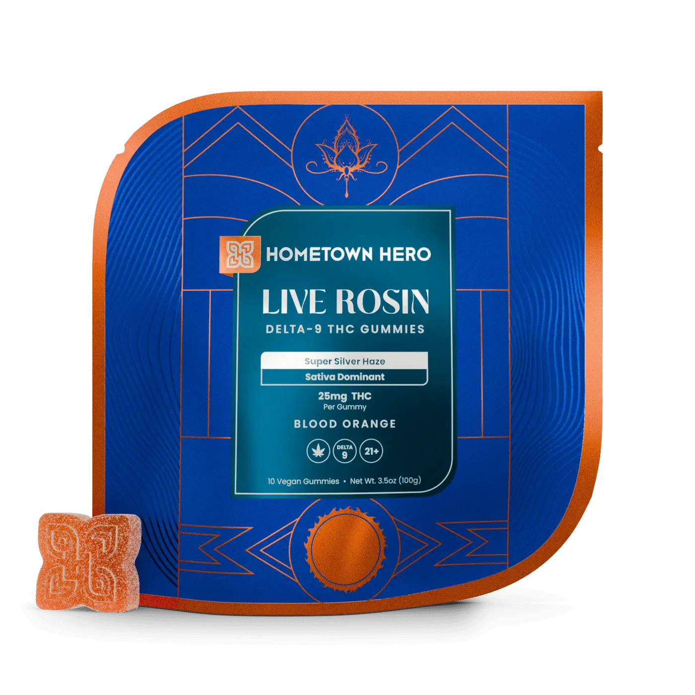 Pack of Blood Orange Sativa Super Silver Haze Live Rosin Gummies