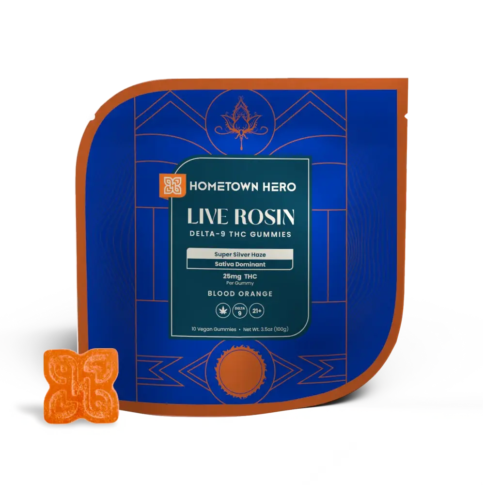 Pack of Blood Orange Sativa Super Silver Haze Live Rosin Gummies