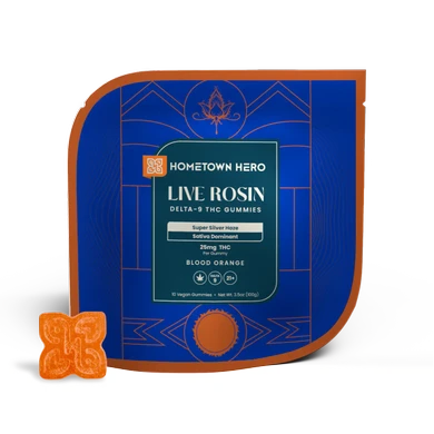 Pack of Blood Orange Sativa Super Silver Haze Live Rosin Gummies