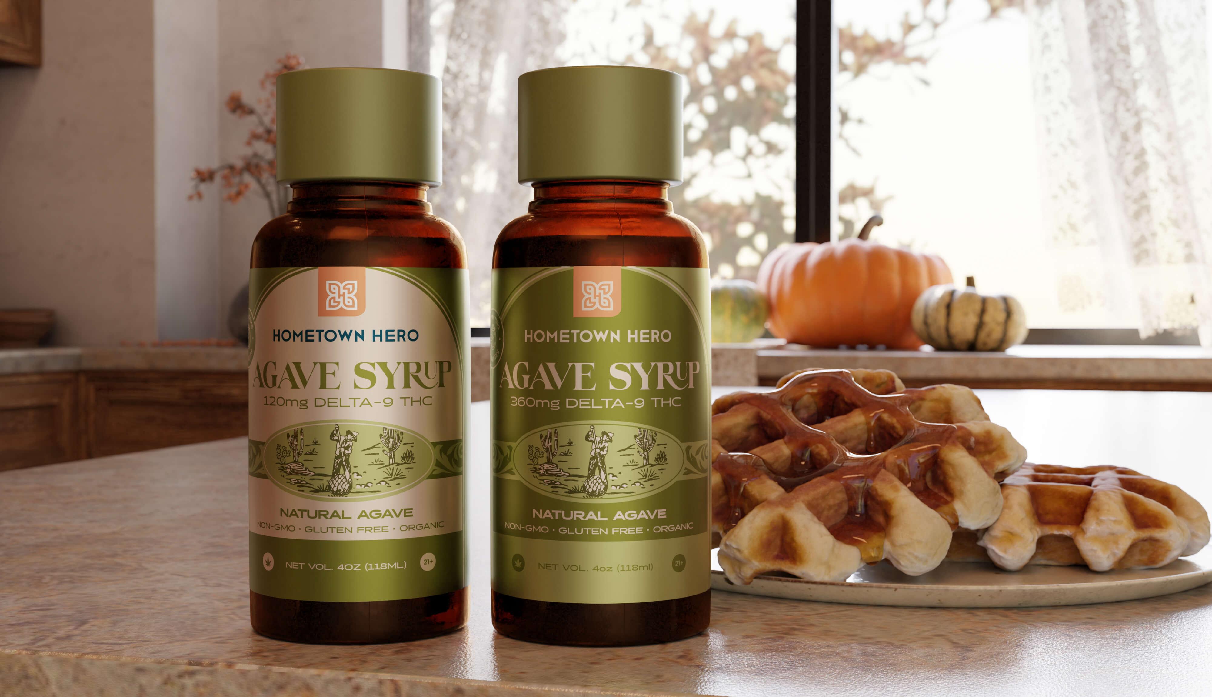 agave thc syrup bottles in the kitchen