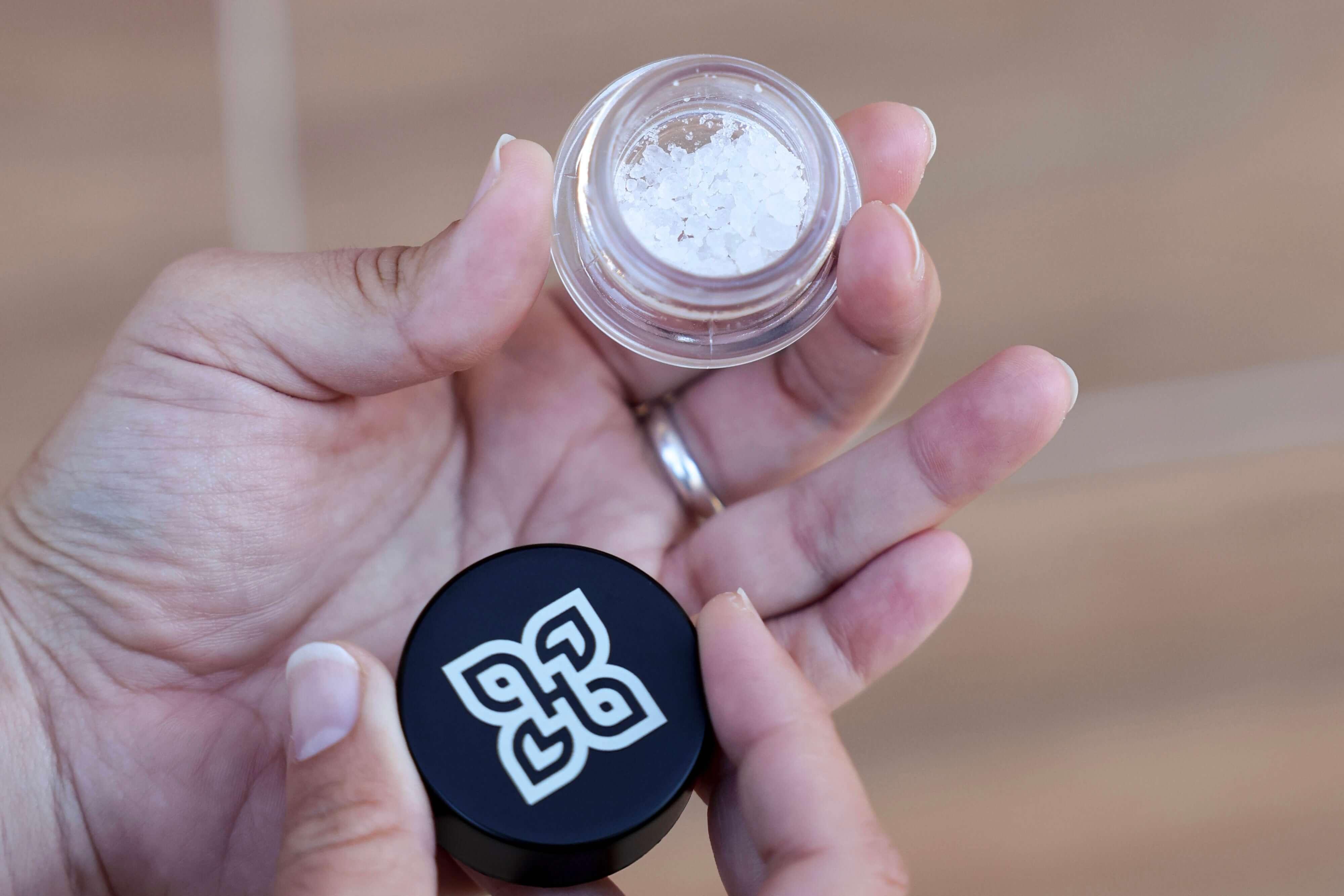white thca crystals in a jar