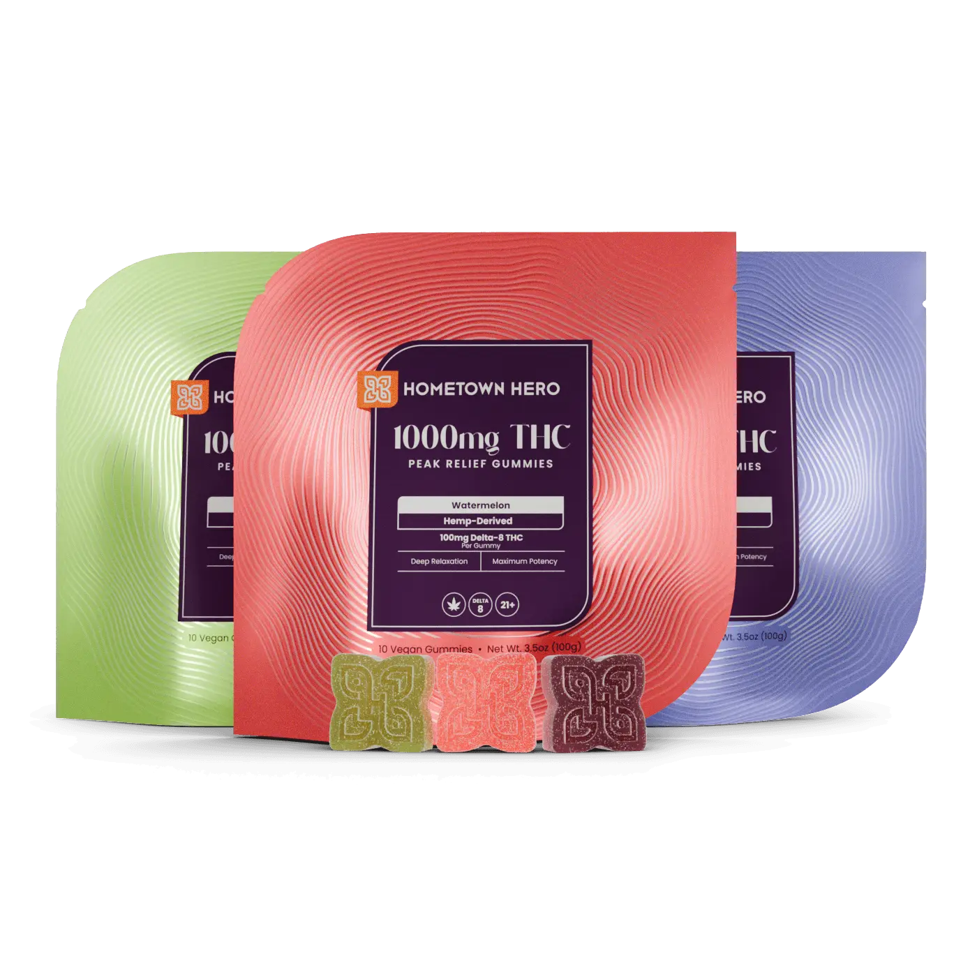 three bags of peak delta-8 gummies